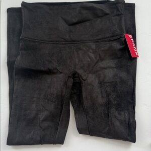 SPANX Jet Black Faux Leather Fleece Lined Shaping Leggings